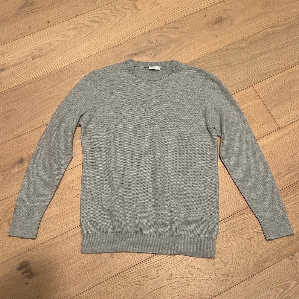 Brunello Cucinelli Men's Gray Crewneck 100% Cotton Knit Sweater Size 50 / Med